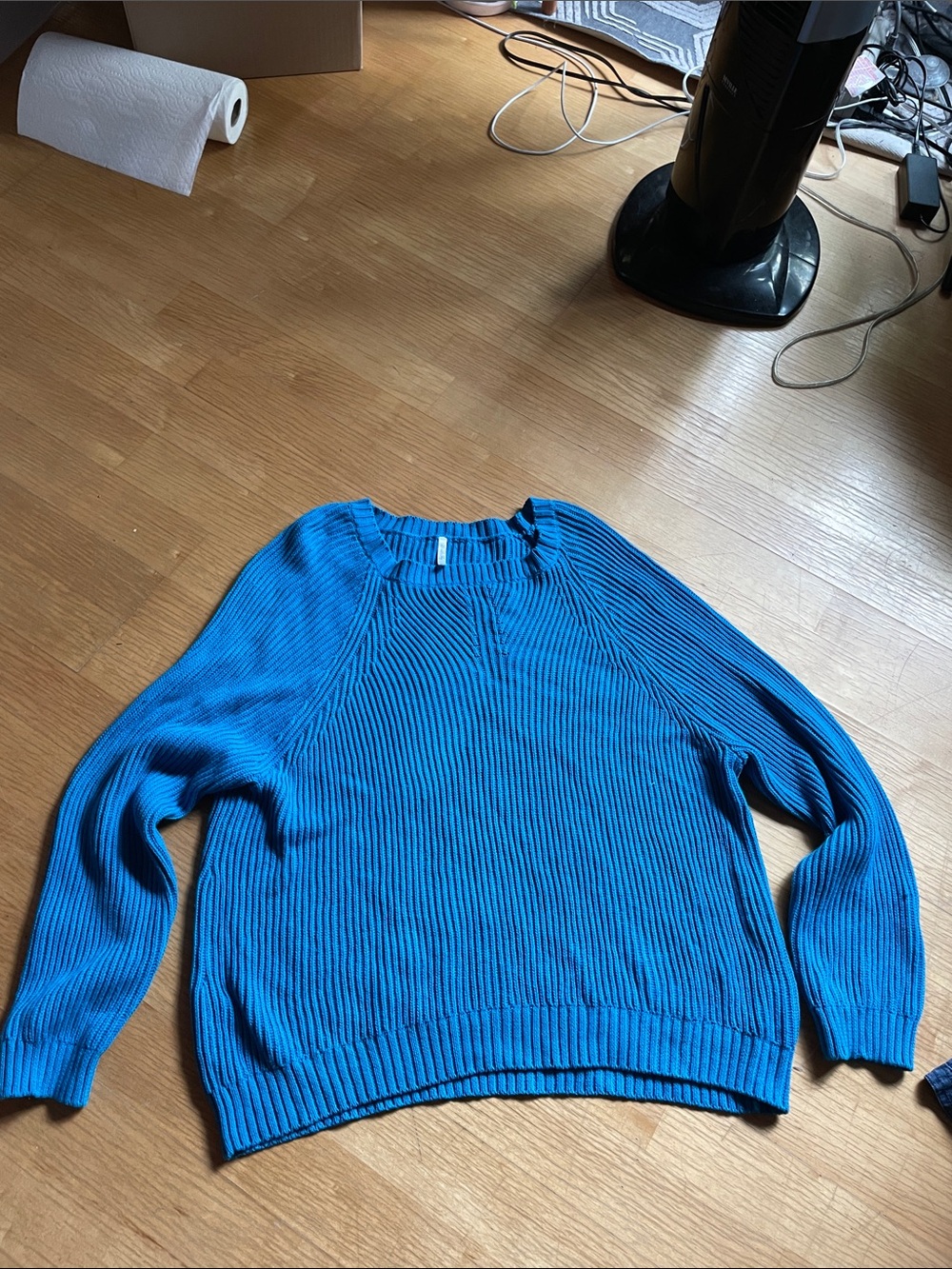 Blue Sky Women's Bright Blue Ribbed Crew Sweater